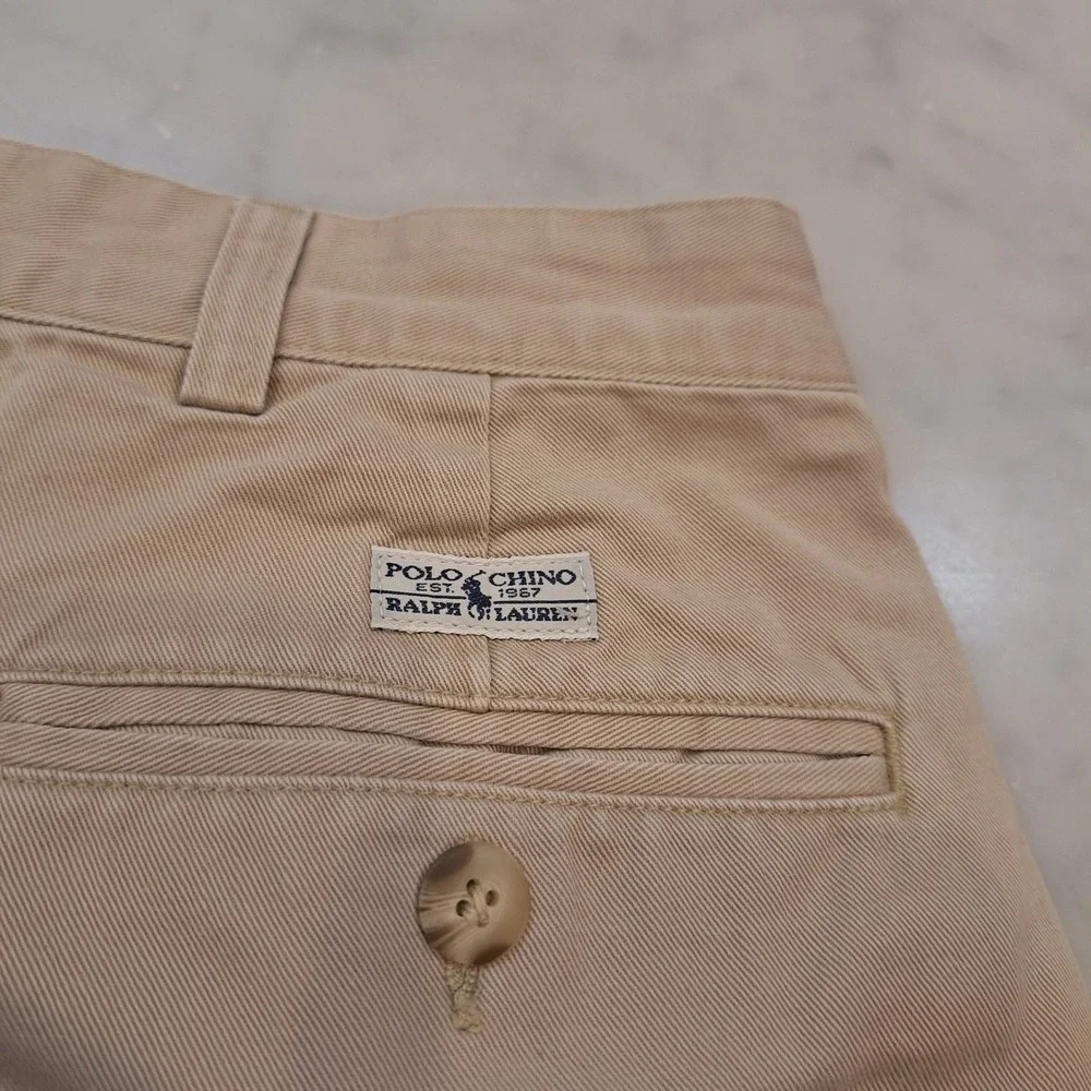 Vintage Polo Ralph Lauren Chino Pants Mens 35x29 Pleated Khaki Trousers Cotton